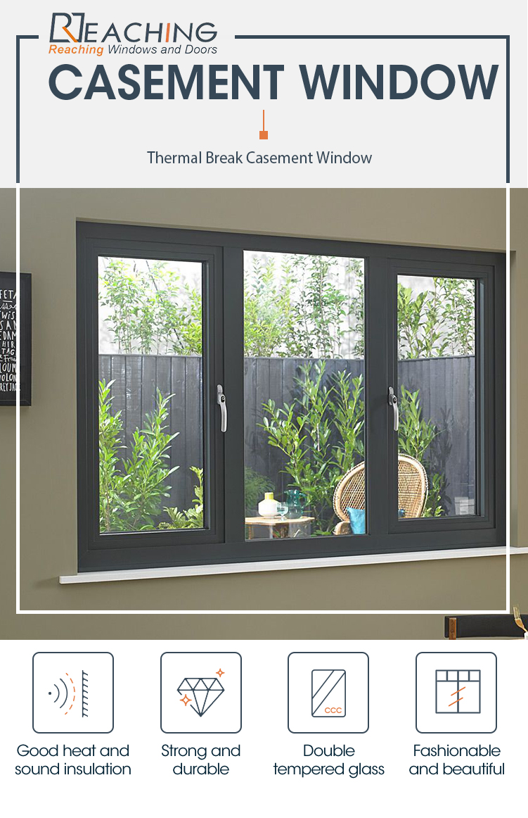America Standard Thermal Break Heat Insulation Energy Saving Aluminum Double Tempered Clear Glass Casement Window for House
