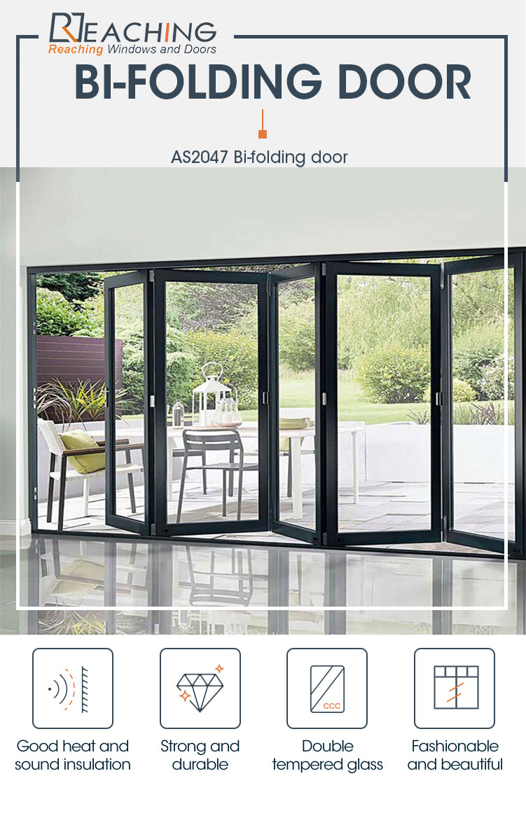 Hot Sale AS2047 Customized Matt Black Powder Coating Double Tempered Insulated Glass Aluminum Folding Door with Fly Screen for Home House Project