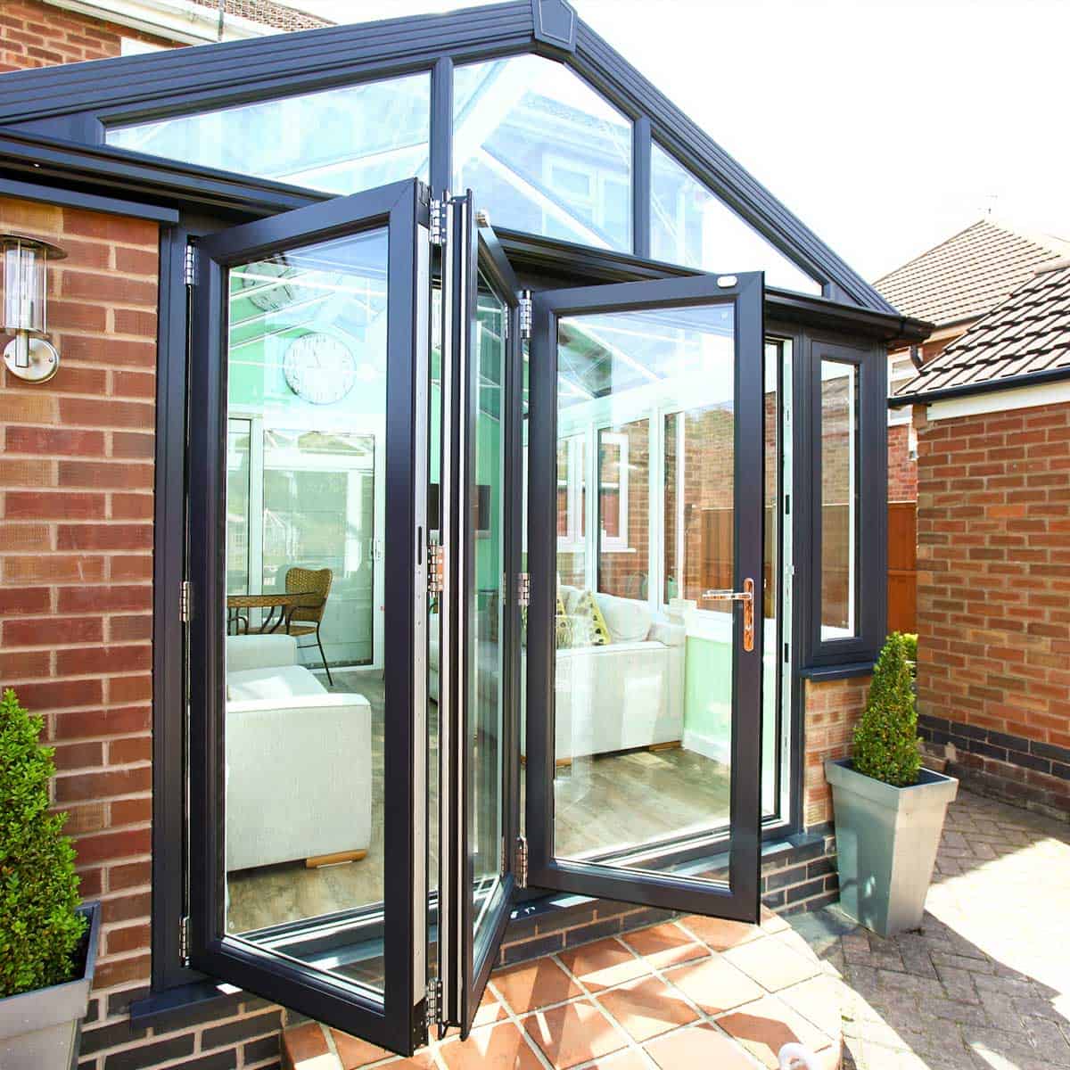 AS2047 Australia Modern Design Aluminium Folding with Grills Handle Lock Double Tempered Glass Bi- Folding Door