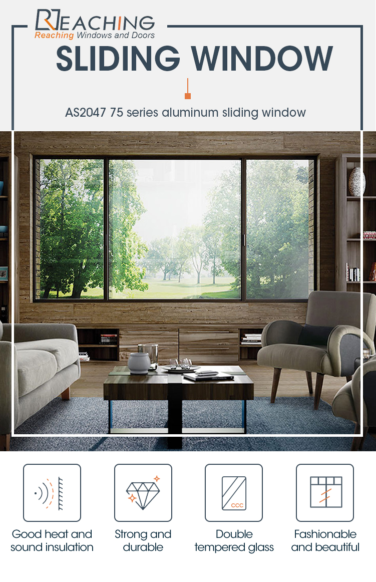 Hot Sale AS2047 Aluminum Profiles Double Tempered Glazed Simple Matt Black Sliding Windows