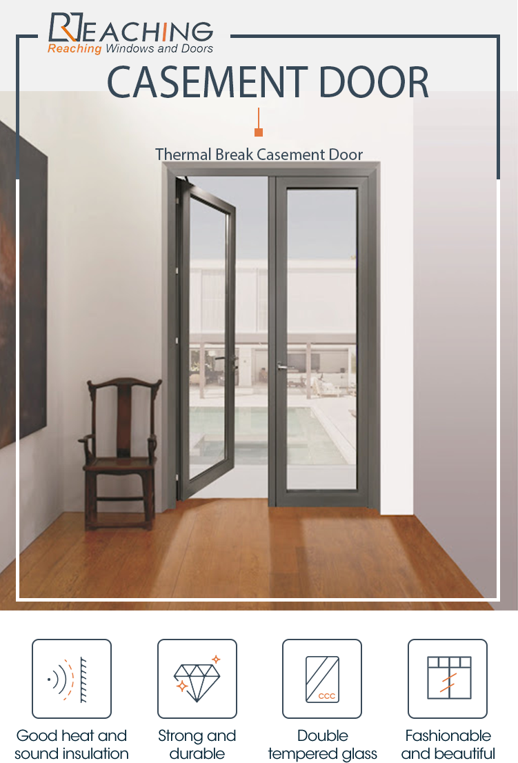 Aluminum High Quality White Black Door Competitive Price Double Swings Door Aluminum Double Insulated Tempered Glazed Casement Doors Window