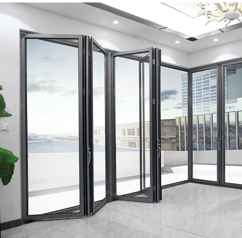 Aluminum Fold Narrow Frame Durable Exterior Door Double Glass Bifold Panels Bi Folding Sliding Glass Balcony Door