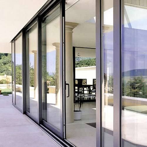 Sound Insulation Aluminum Patio Sliding Door Triple Tempered Glass Exterior Door Sliding Door with Reflective Grey Glass