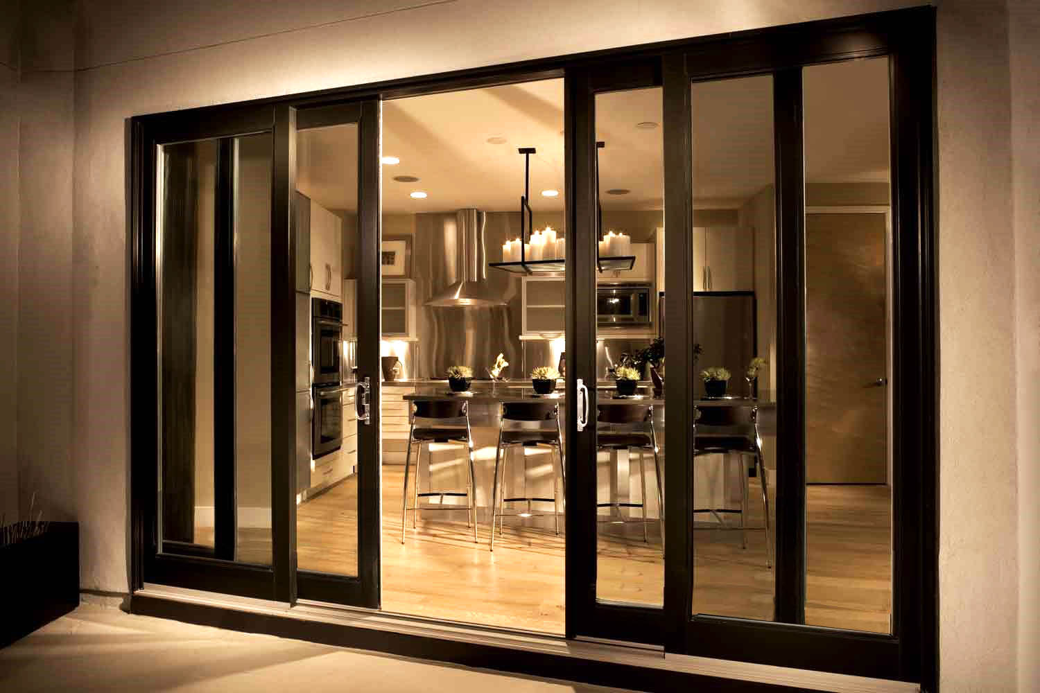 Sound Insulation Aluminum Patio Sliding Door Triple Tempered Glass Exterior Door Sliding Door with Reflective Grey Glass