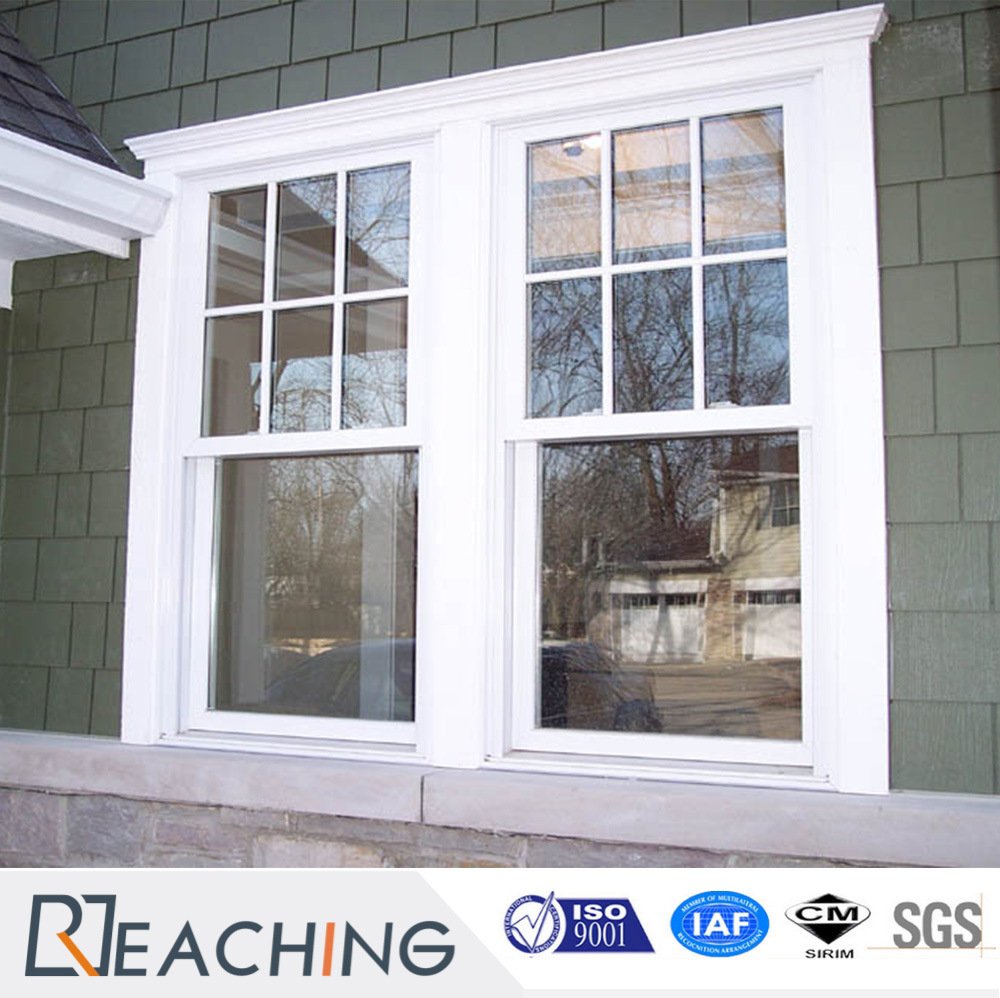 American Style White UPVC Hung Windows with Grills